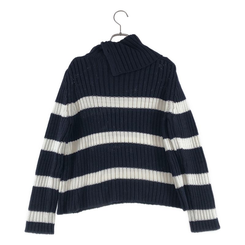 Dior Mariniere D Stripe Turtleneck Border Button Knit 34 Navywhite