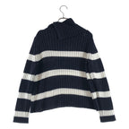 Dior Mariniere D Stripe Turtleneck Border Button Knit 34 Navywhite