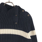 Dior Mariniere D Stripe Turtleneck Border Button Knit 34 Navywhite