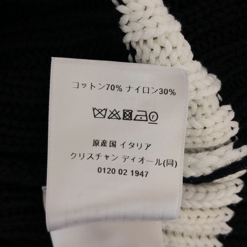 Dior Mariniere D Stripe Turtleneck Border Button Knit 34 Navywhite