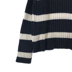 Dior Mariniere D Stripe Turtleneck Border Button Knit 34 Navywhite