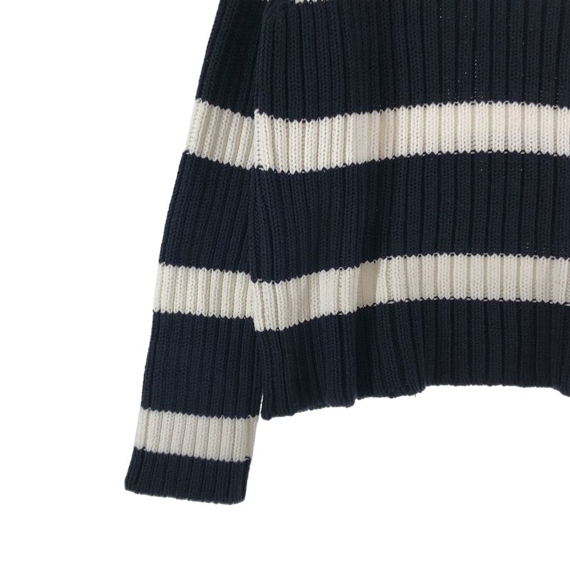 Dior Mariniere D Stripe Turtleneck Border Button Knit 34 Navywhite