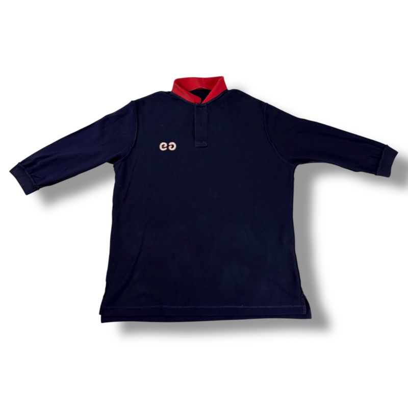Gucci GG Embroidery 3/4 Length Polo Shirt S Navy Blue