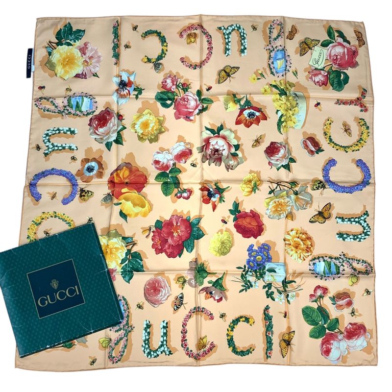 Gucci Floral Silk Scarf Multicolor Large Large Size With Box