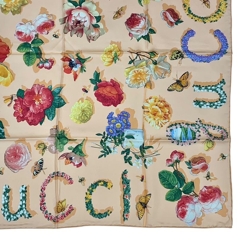 Gucci Floral Silk Scarf Multicolor Large Large Size With Box
