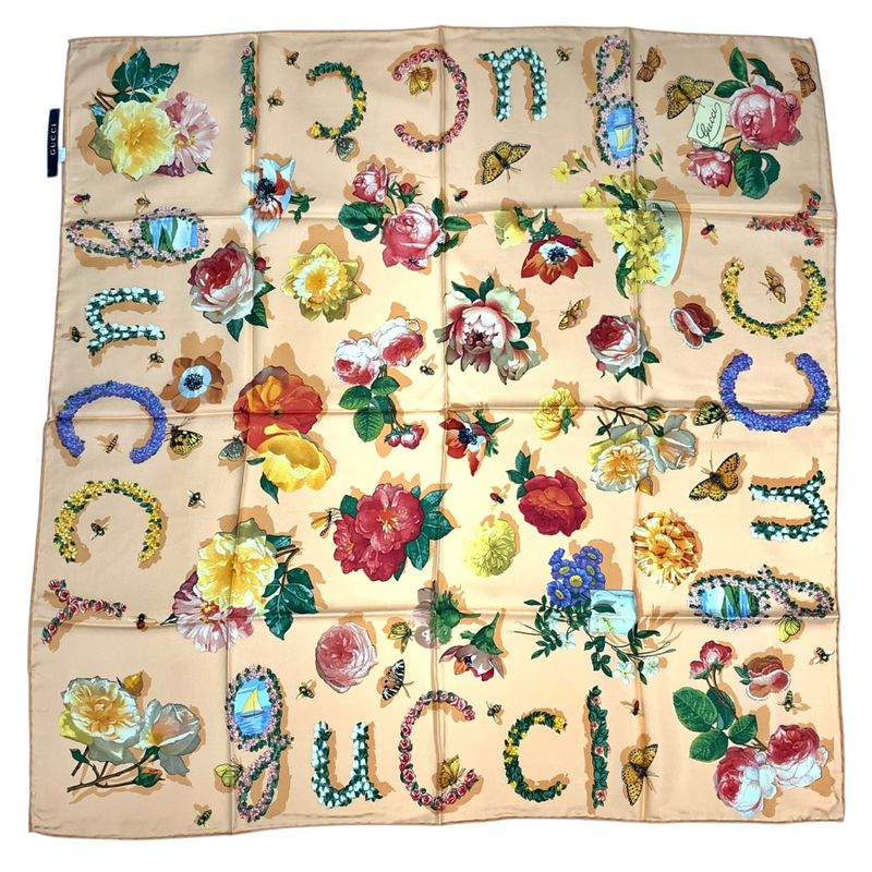 Gucci Floral Silk Scarf Multicolor Large Large Size With Box