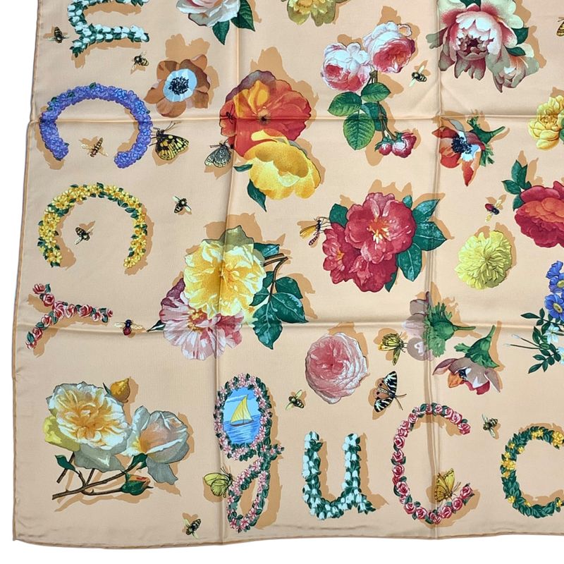 Gucci Floral Silk Scarf Multicolor Large Large Size With Box