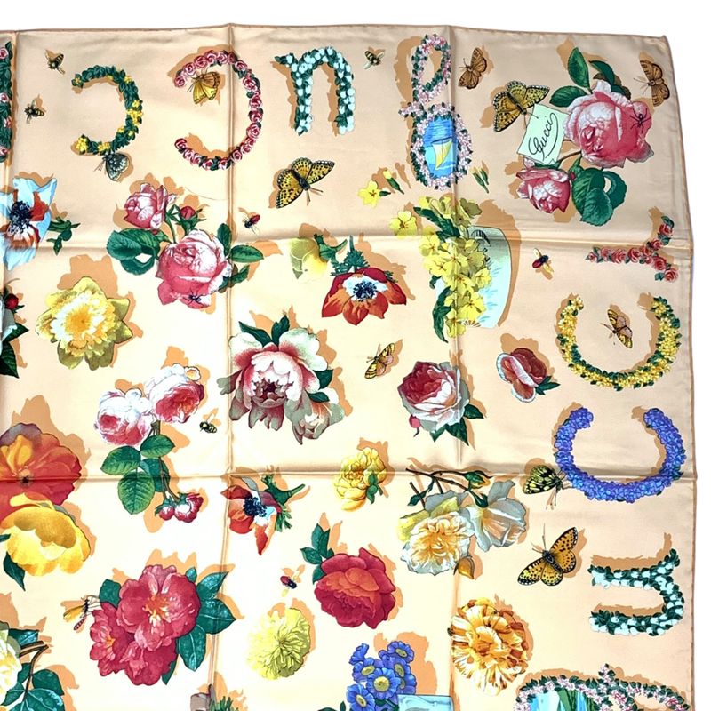 Gucci Floral Silk Scarf Multicolor Large Large Size With Box