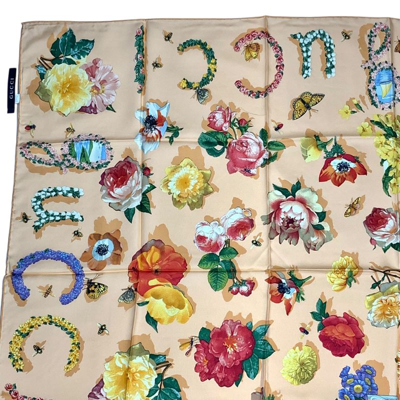 Gucci Floral Silk Scarf Multicolor Large Large Size With Box