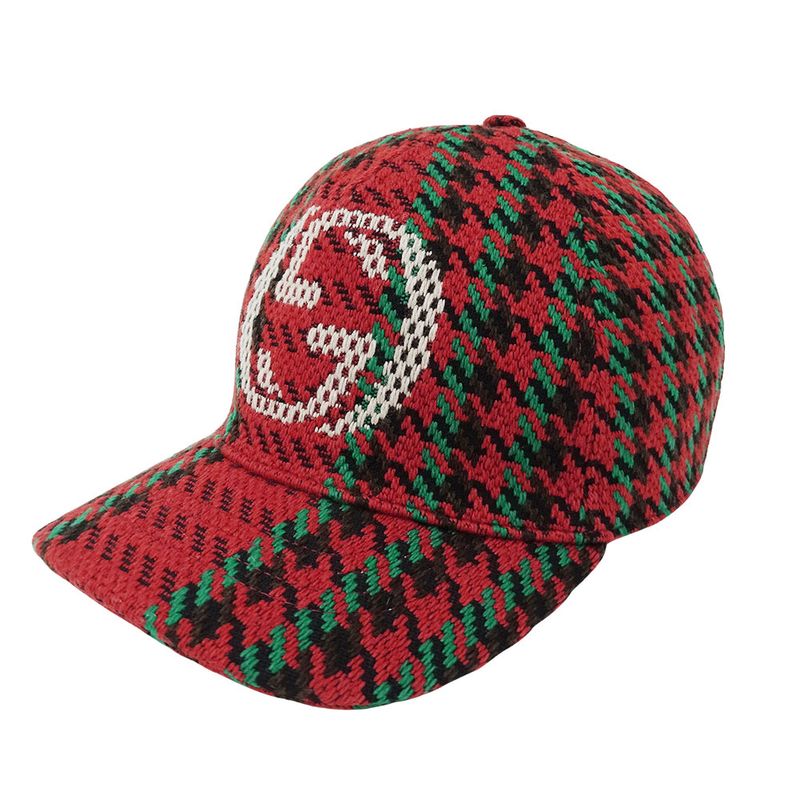 Gucci Cap Wool Interlocking Houndstooth Baseball Cap Red