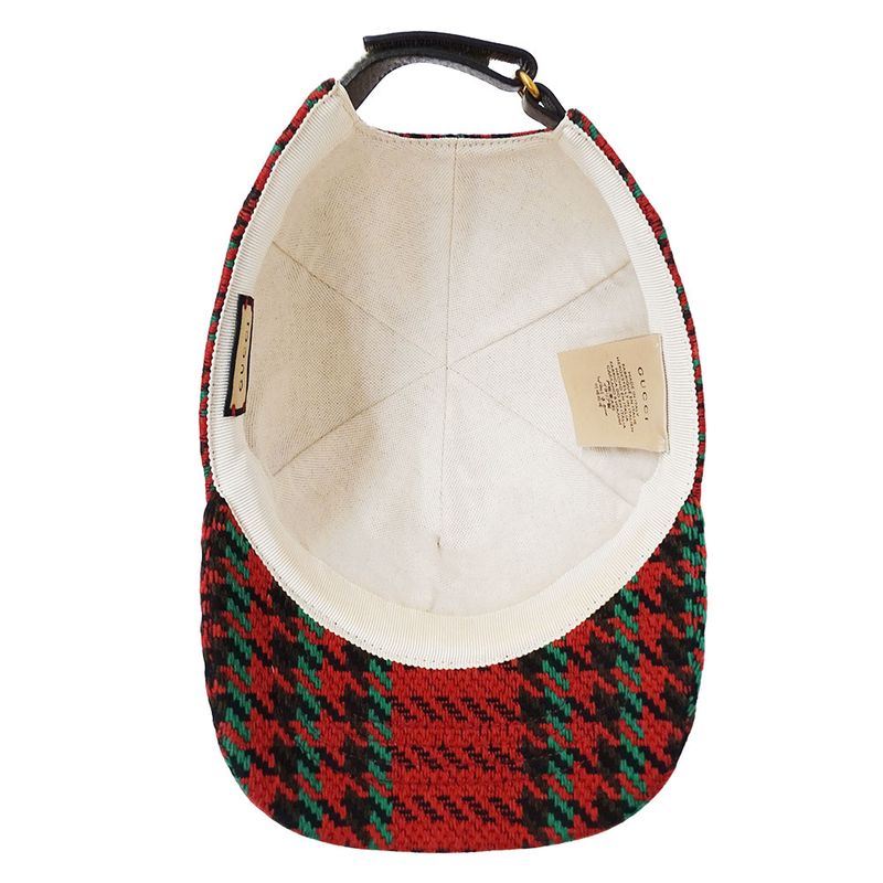 Gucci Cap Wool Interlocking Houndstooth Baseball Cap Red
