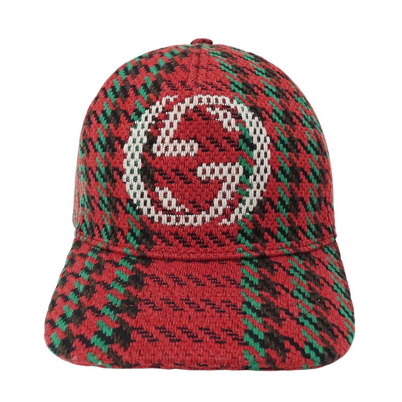 Gucci Cap Wool Interlocking Houndstooth Baseball Cap Red