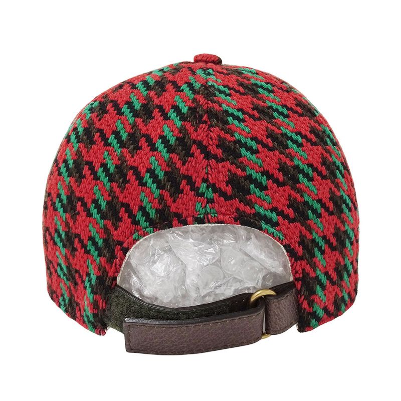 Gucci Cap Wool Interlocking Houndstooth Baseball Cap Red