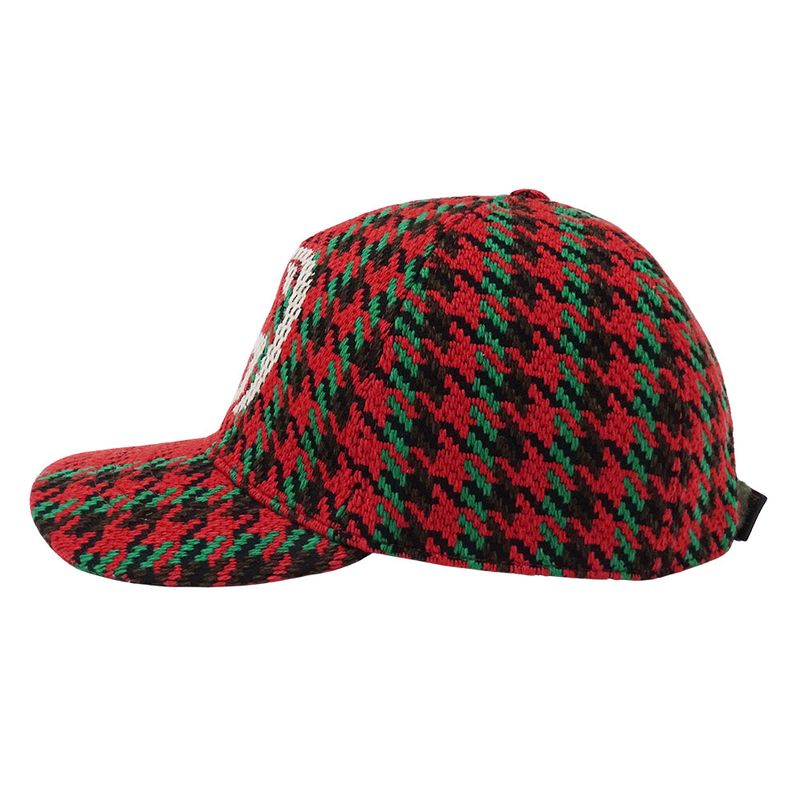 Gucci Cap Wool Interlocking Houndstooth Baseball Cap Red