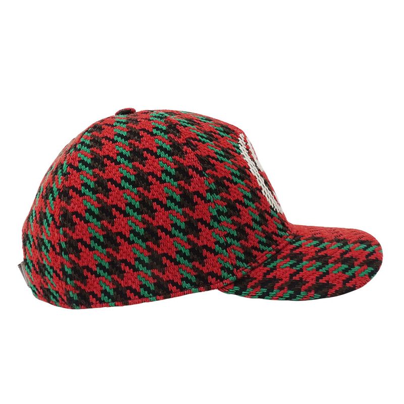 Gucci Cap Wool Interlocking Houndstooth Baseball Cap Red