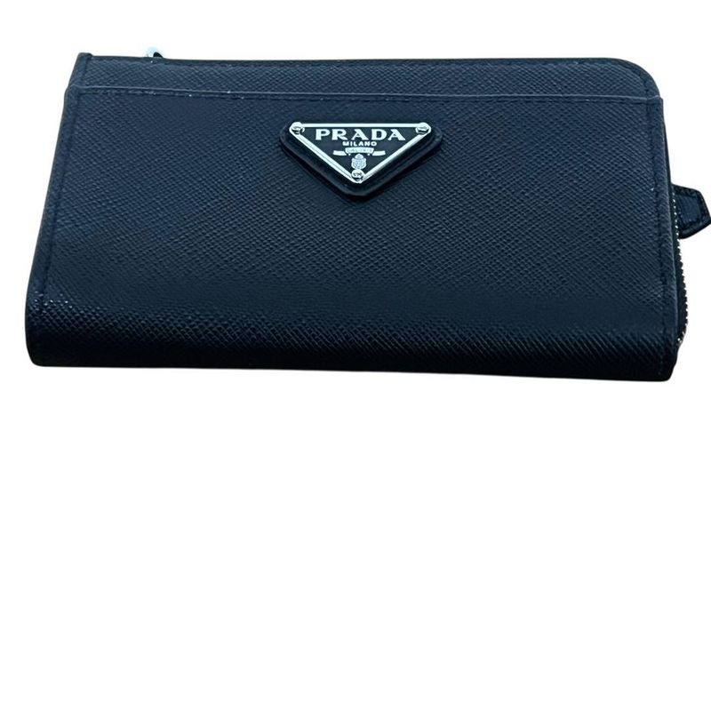 Prada Saffiano Black Silver Leather Coin