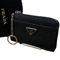 Prada Saffiano Black Silver Leather Coin