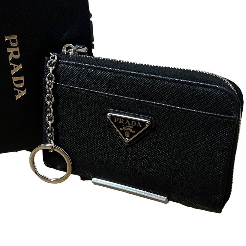 Prada Saffiano Black Silver Leather Coin