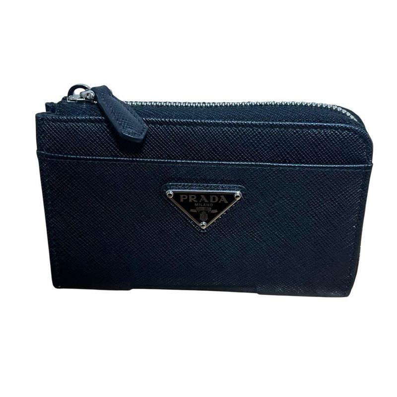 Prada Saffiano Black Silver Leather Coin