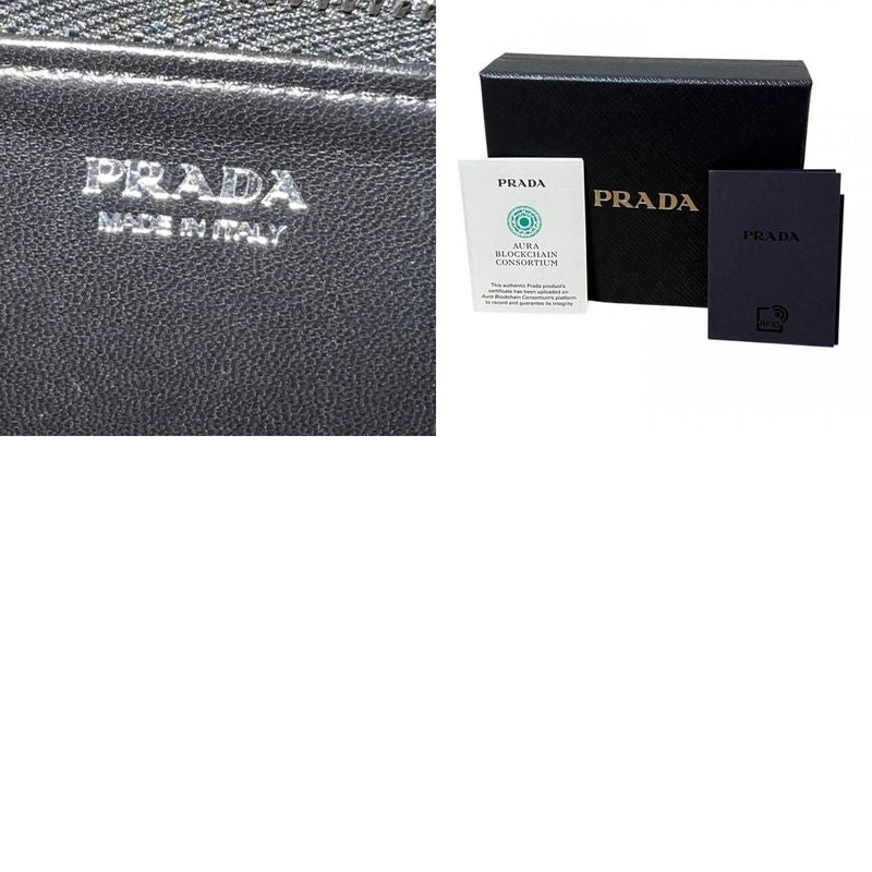 Prada Saffiano Black Silver Leather Coin