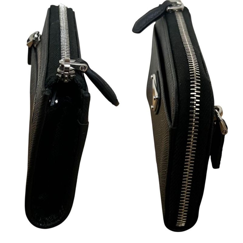 Prada Saffiano Black Silver Leather Coin