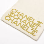 Chanel Logo Embroidery CC Scarf Tobi Quilted Pattern Wool Cashmere Ivory Gold — view 2