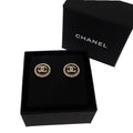 Chanel CC Round Earrings Metal Strass Black Gold