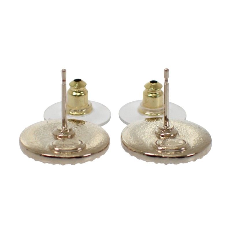 Chanel CC Round Earrings Metal Strass Black Gold