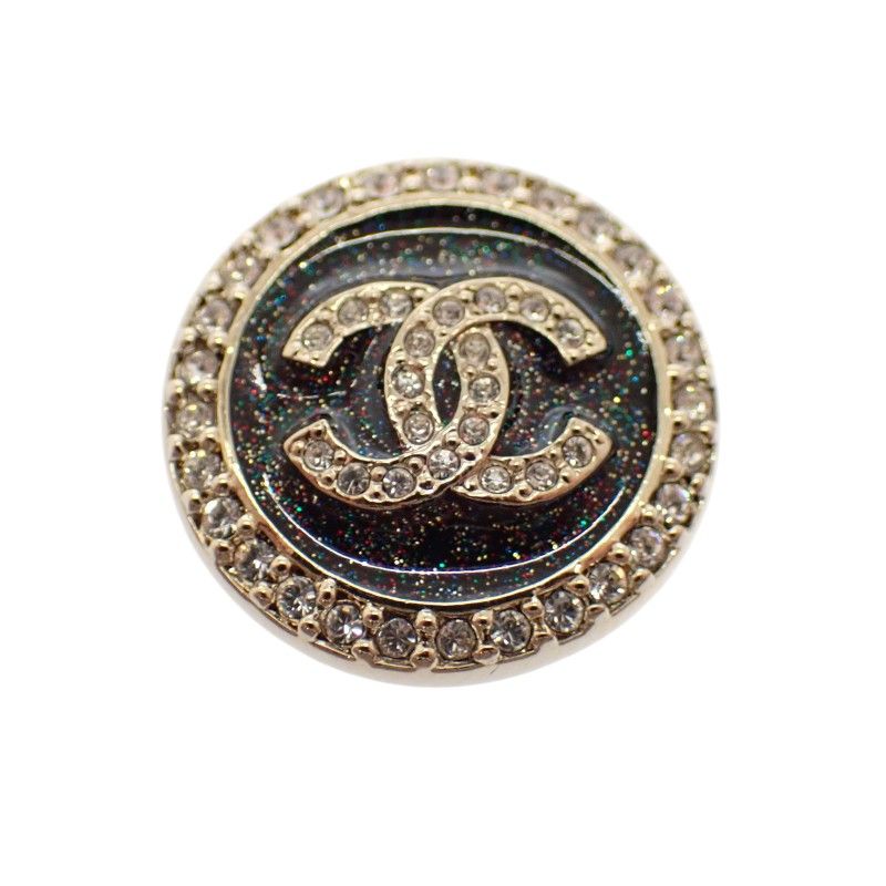 Chanel CC Round Earrings Metal Strass Black Gold