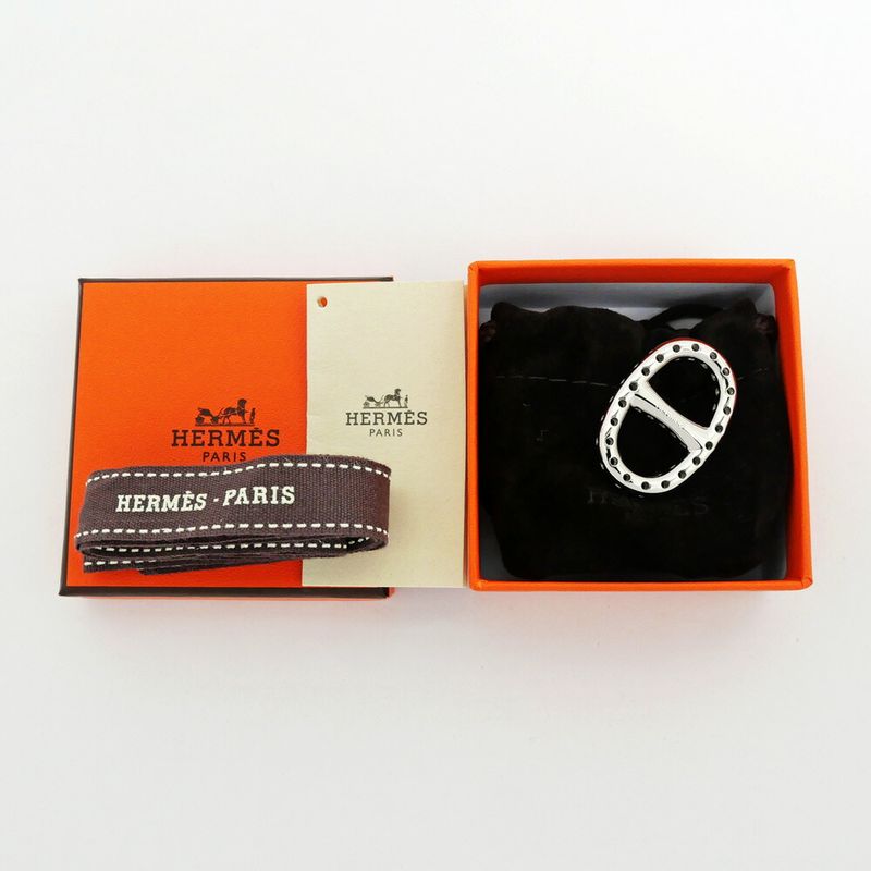 Hermes Mini Chaine D'ancre Perforet Twilly Ring Permanent Brass Silver