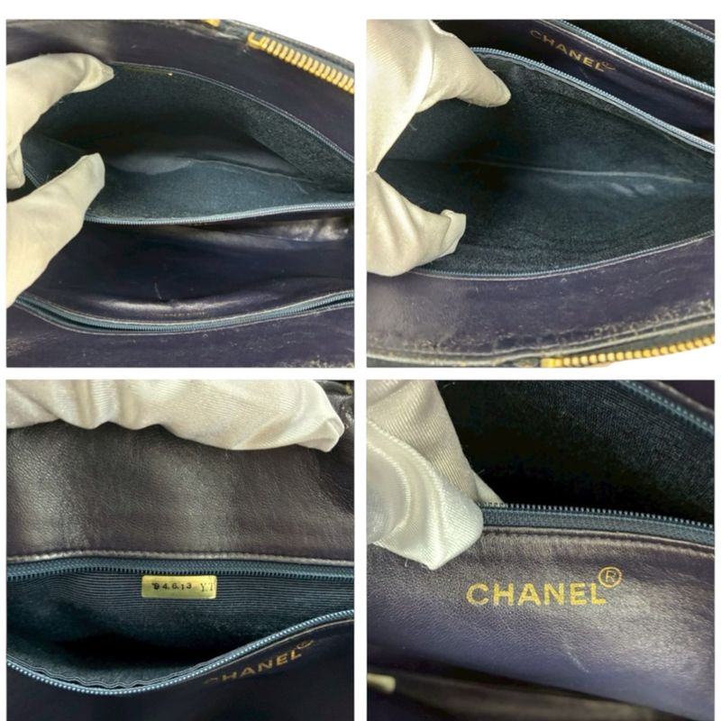 Chanel Big CC Logo Navy Gold Leather Tote