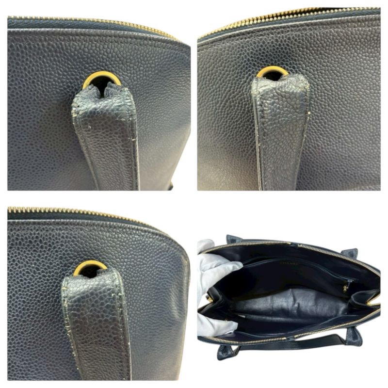 Chanel Big CC Logo Navy Gold Leather Tote