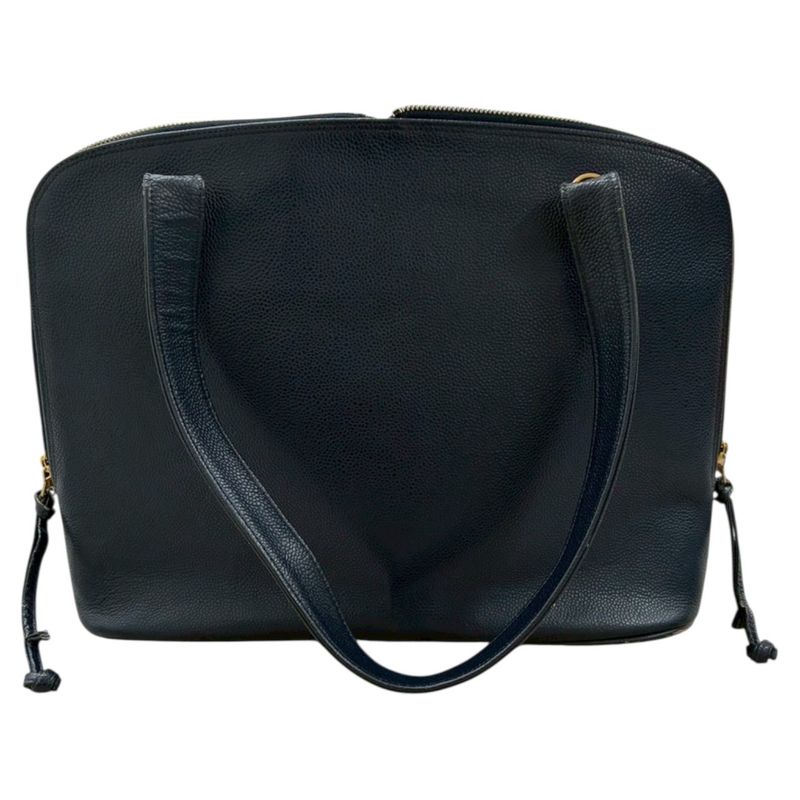 Chanel Big CC Logo Navy Gold Leather Tote