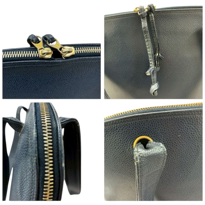 Chanel Big CC Logo Navy Gold Leather Tote