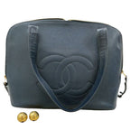 Chanel Big CC Logo Navy Gold Leather Tote