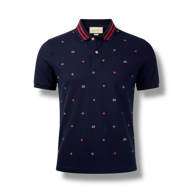 Gucci Polo Shirt Short Sleeve Embroidered All Over Pattern Bee Star