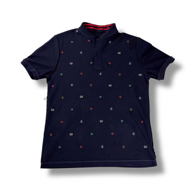 Gucci Polo Shirt Short Sleeve Embroidered All Over Pattern Bee Star