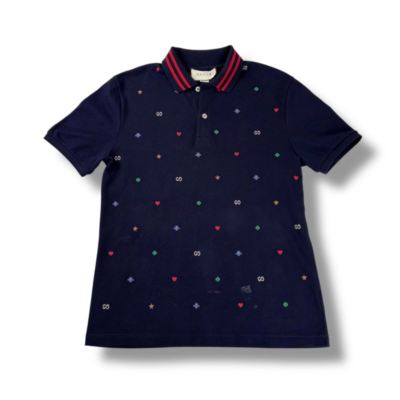 Gucci Polo Shirt Short Sleeve Embroidered All Over Pattern Bee Star