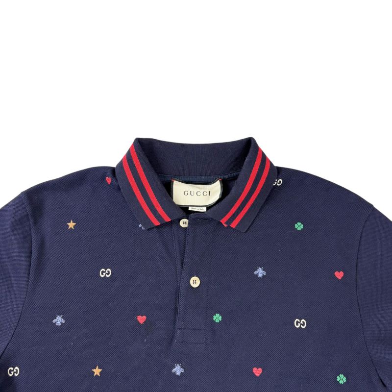 Gucci Polo Shirt Short Sleeve Embroidered All Over Pattern Bee Star