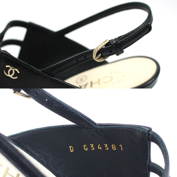 Chanel CC Logo Faux Pearl Sandals Black 37.5
