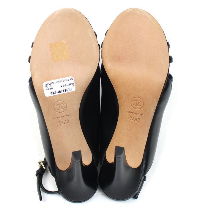 Chanel CC Logo Faux Pearl Sandals Black 37.5