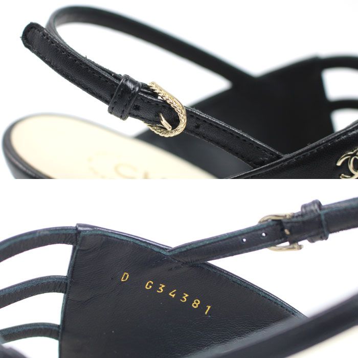 Chanel CC Logo Faux Pearl Sandals Black 37.5