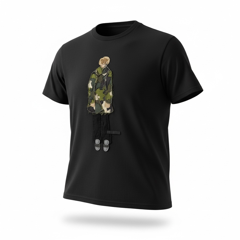 Prada T-Shirt Camouflage Back Triangle Logo Black