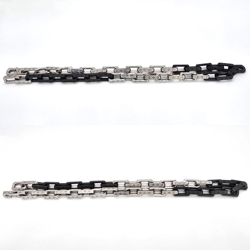 Louis Vuitton Necklace Monogram Chain Silver Black Color Metal Length