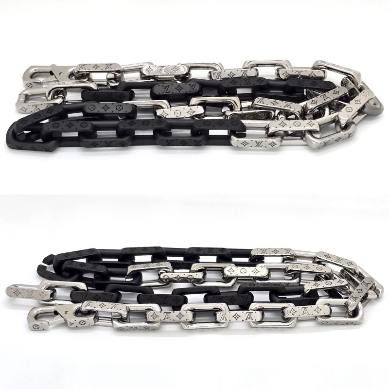 Louis Vuitton Necklace Monogram Chain Silver Black Color Metal Length