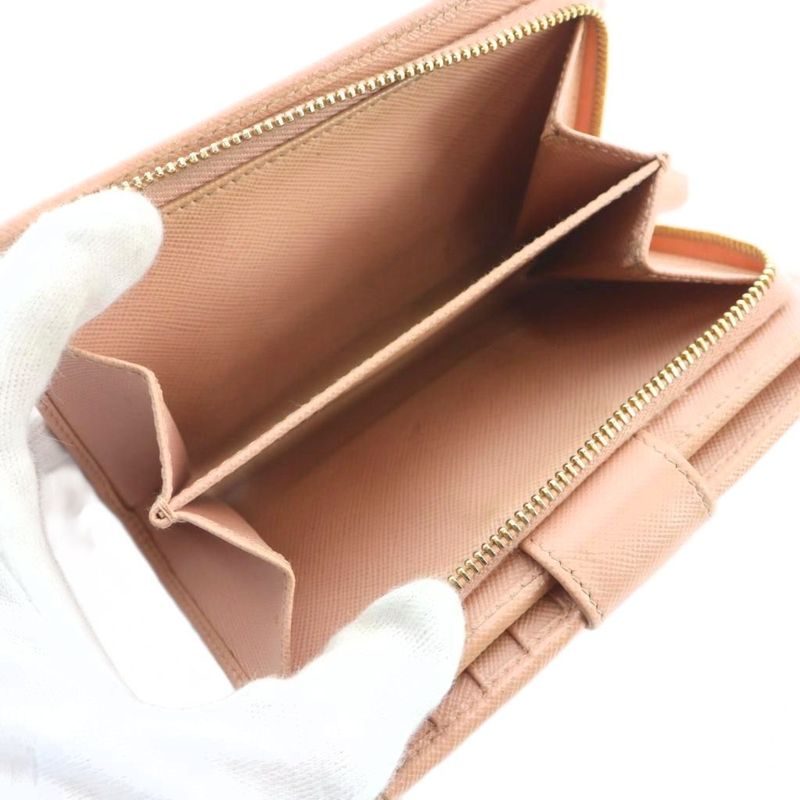 Prada Bifold Wallet Leather Logo Saffiano Pink