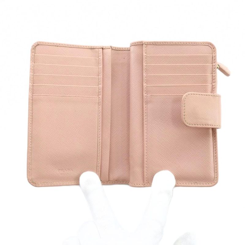 Prada Bifold Wallet Leather Logo Saffiano Pink