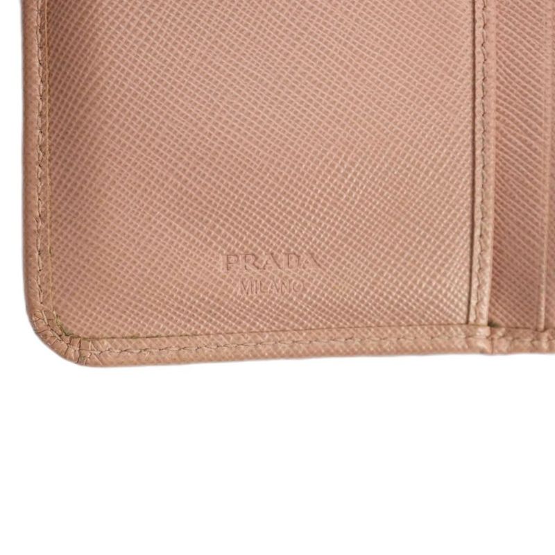 Prada Bifold Wallet Leather Logo Saffiano Pink