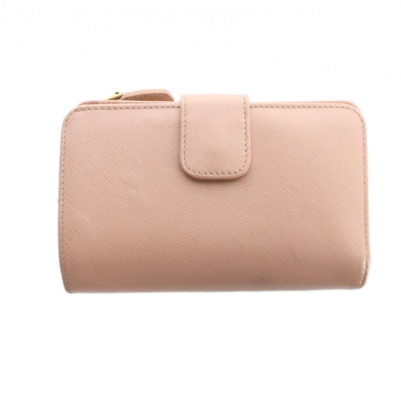 Prada Bifold Wallet Leather Logo Saffiano Pink