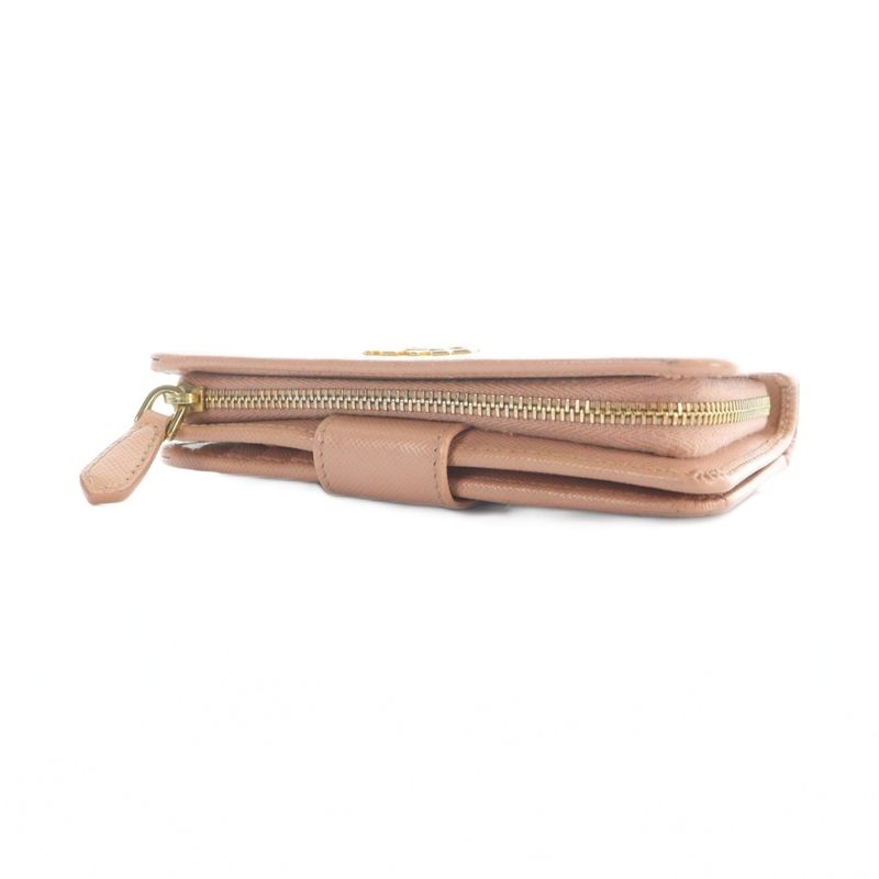 Prada Bifold Wallet Leather Logo Saffiano Pink